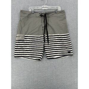 Rusty Board Shorts Mens 38 7" Striped Beach Swim Trunks Cargo Style Pocket Y2K